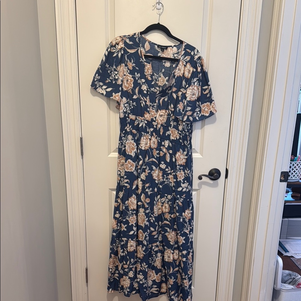 Blu Pepper Navy and Beige Floral Dress